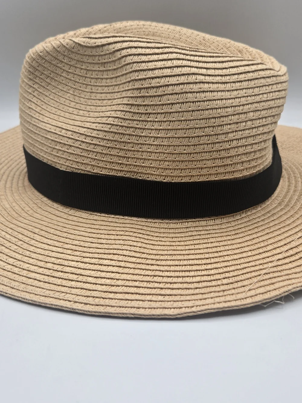 J.Crew Factory Straw Fedora Hat Natural Black Band M/L Packable Summer Sun Hat